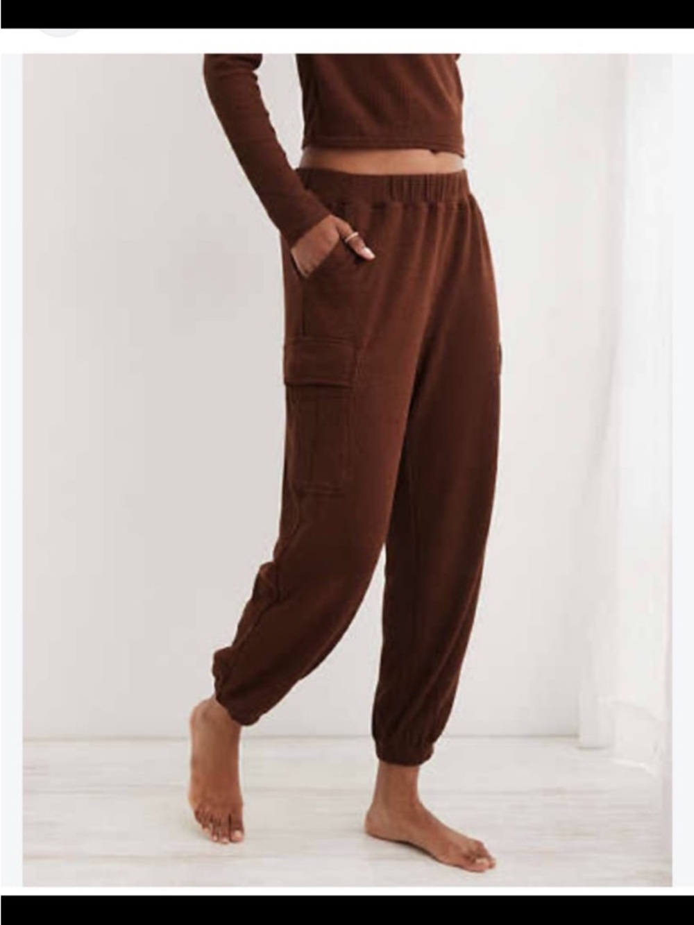 Aerie Traveler Waffle Knit Cargo Jogger Pants Brown - Size Small